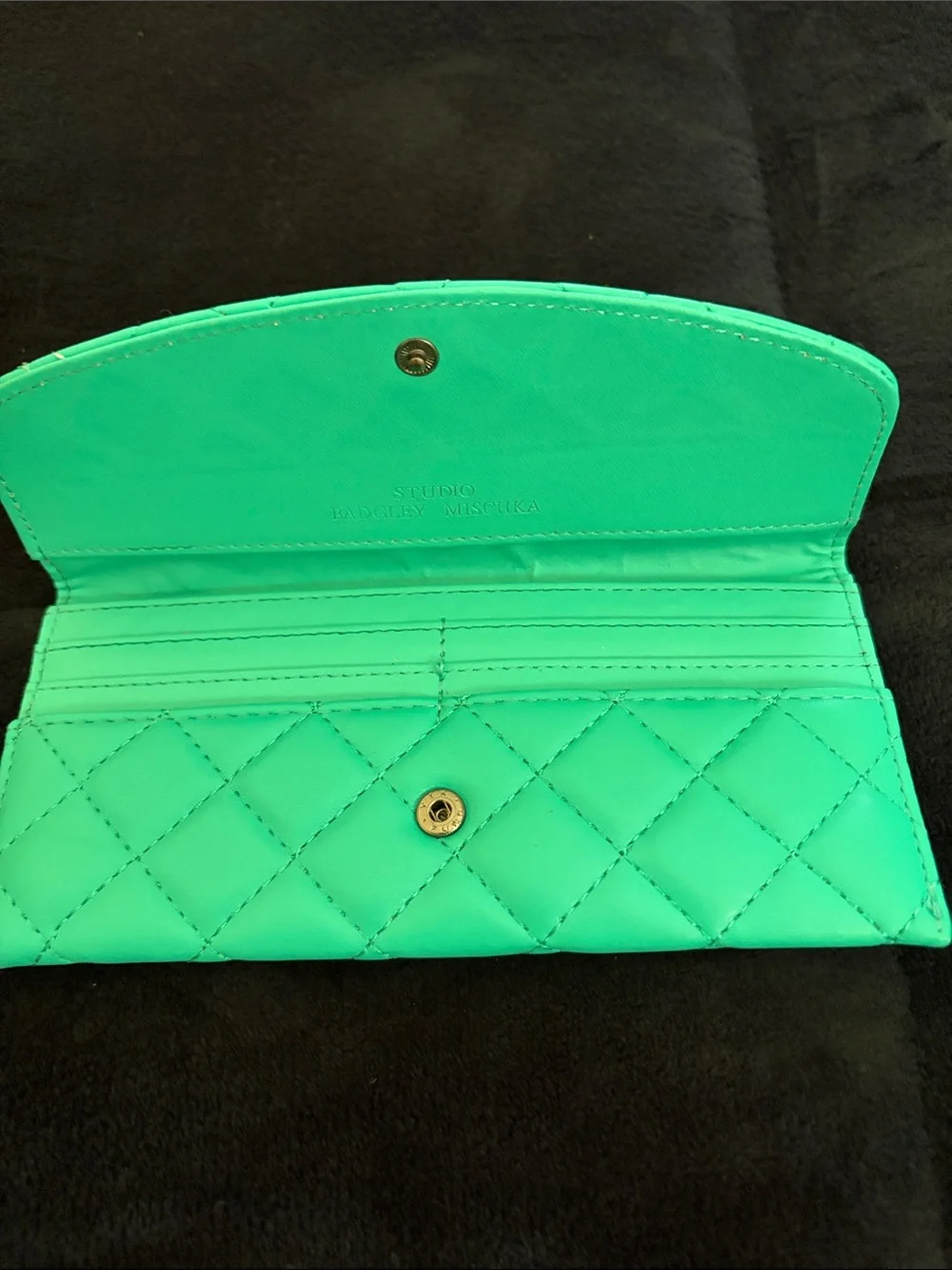 Badgley Mischka Quilted Turquoise Envelope Wallet with Logo